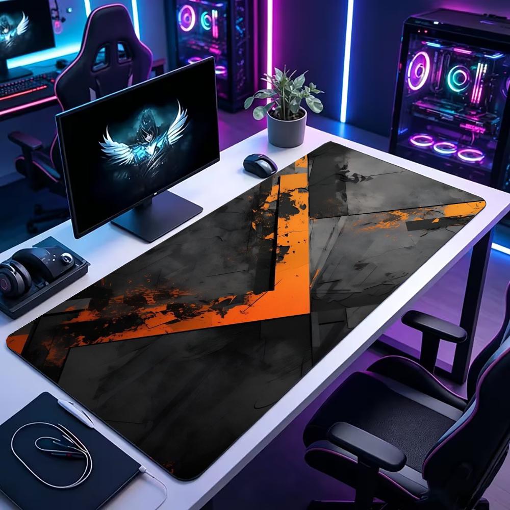 Keyboard Gaming Black - Black Orange Crack Geometric Large Desk
