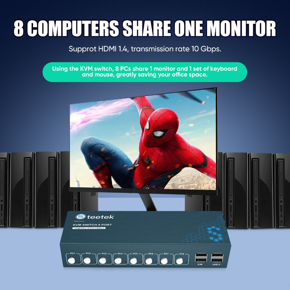 8 Port KVM Switch USB2.0 4K30H - Gaming Keyboard And Mouse For Xbox 评论和价格