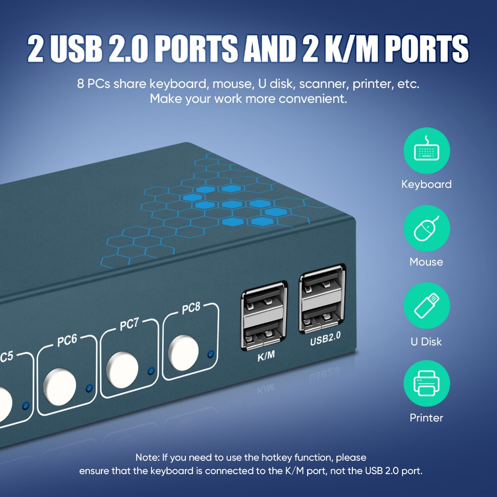 8 Port KVM Switch USB2.0 4K30H - Gaming Keyboard And Mouse For Xbox 评论和价格