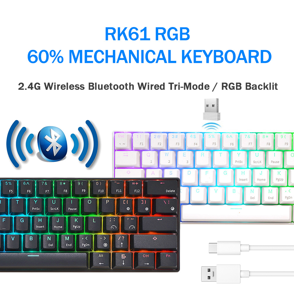 RK Royal Kludge RK61 2.4G Wire - Gaming Keyboard Thocky 评论和价格